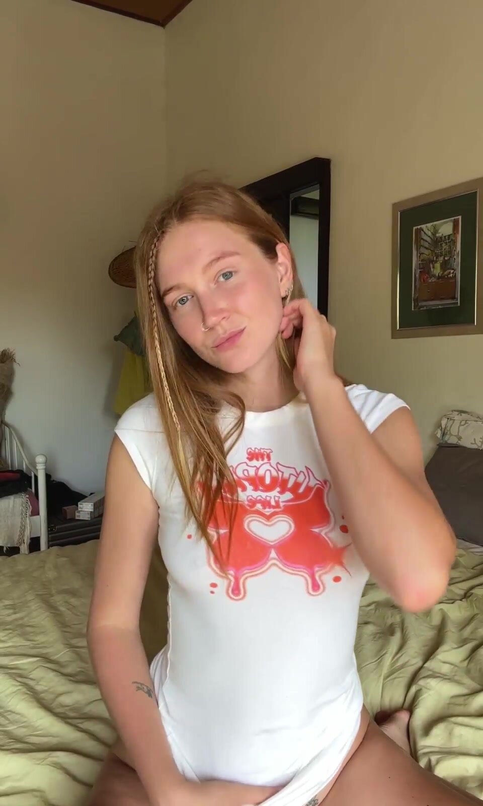 Ginger teeny waiting for you in a bed