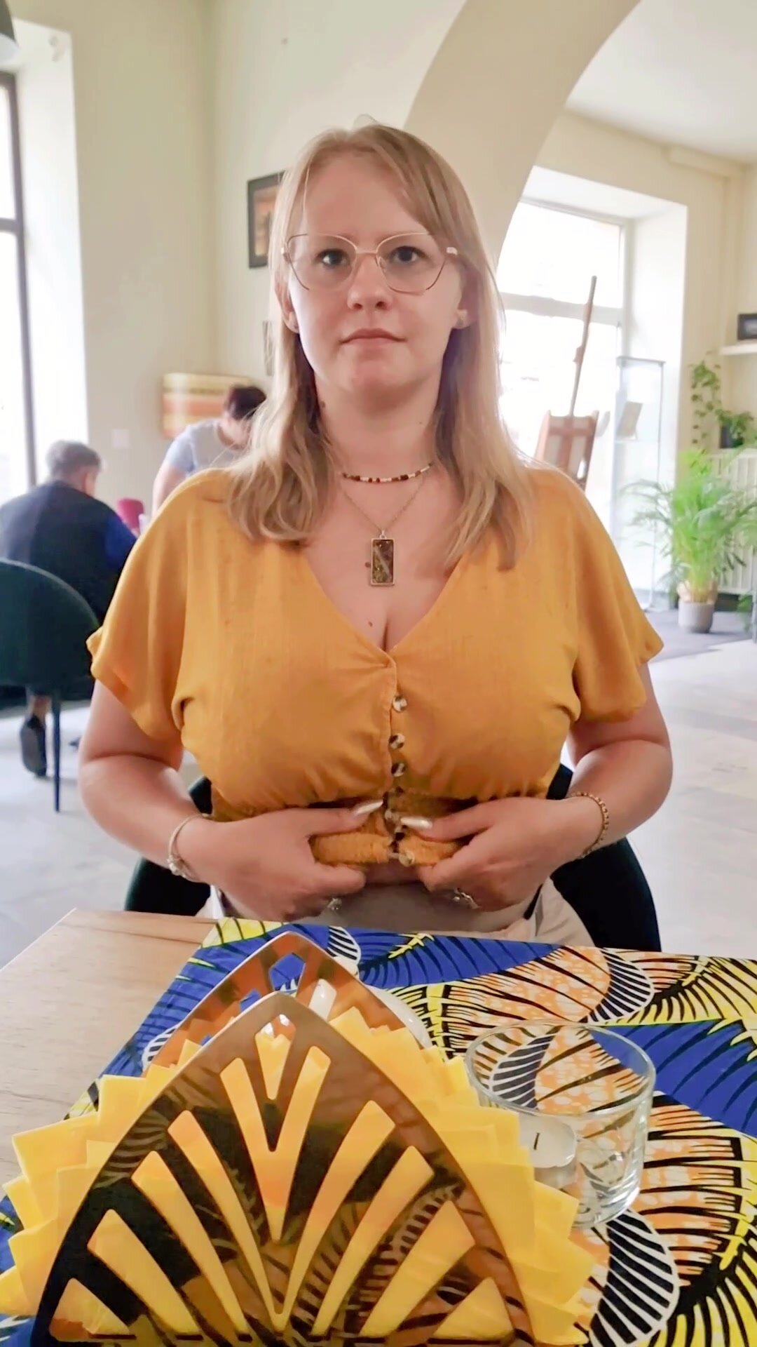 It was crowded and I was stressed, but I thought anyway - those huge tits of mine can make music on that piano. Heh