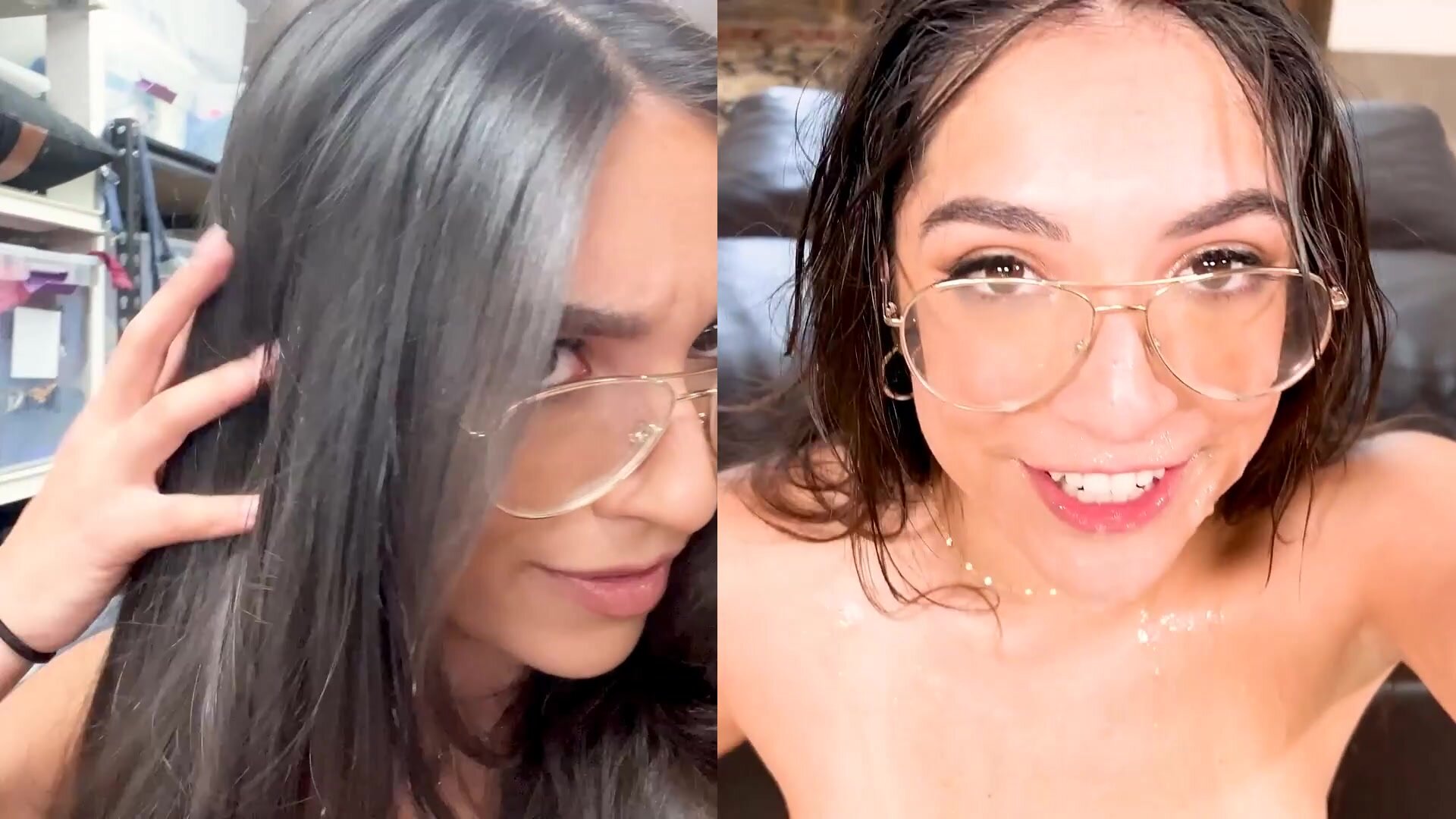 Selfie before and after the bukkake.