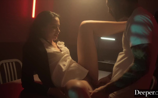 Naughty lawyer fucks her inked client in the interrogation room