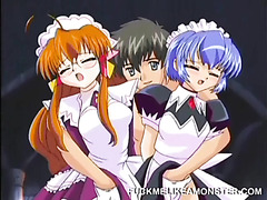 Hairy uncensored hentai threesome Maids in Dream