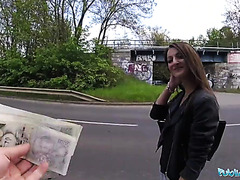 Pretty Slim Brunette Katy Rose Pleases a Stranger With Wild Sex Under The Bridge To Make Money