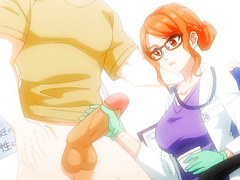 Uncensored Hentai: Sexy Busty Redhead Doctor Milks Her Patient's Dick To Get Some Cum For Herself