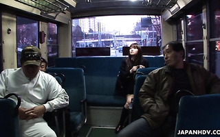 Shy student Yayoi Yoshino is oral banged and fed with cum in bus