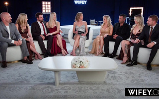 Interracial ultimate orgy with perfect Blonde MILFs, while cuckold husband watching