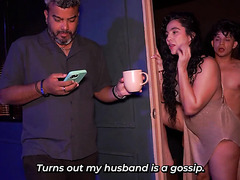 Slutty stepmom risky fucks with her stepson while her husband in the same bed
