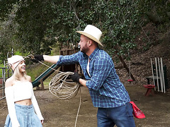 City girl Allie Nicole makes love with cocky cowboy at farm