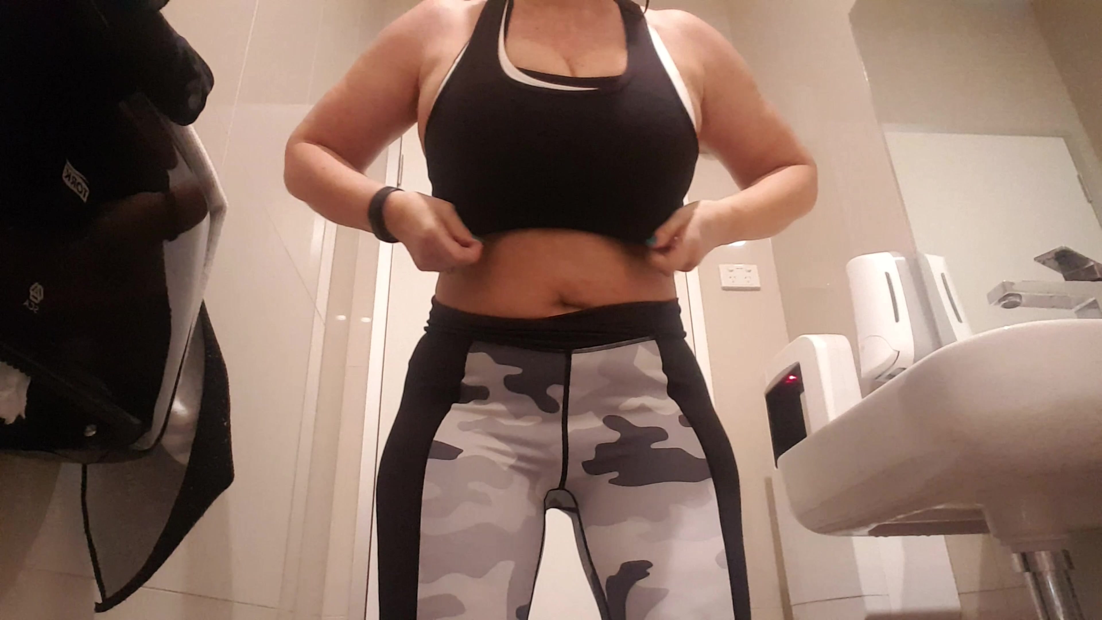 Here is why I have to wear 3 sports Bras... If not .. I have men pushing themselves over trying to get on the treadmill beside me 