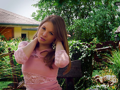 Bewitching Russian teen Alessandra Jane teases her pussy in a garden