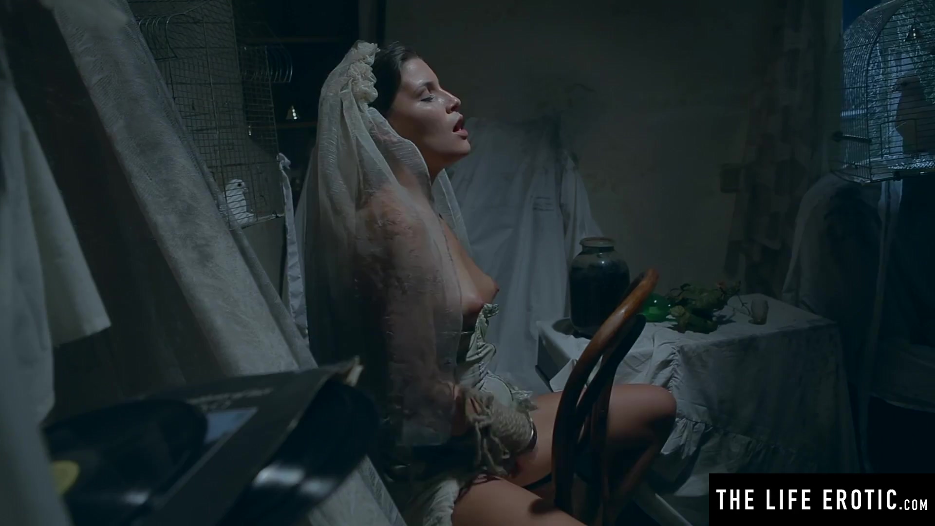 Cinematic horror porn with a ghost bride masturbating