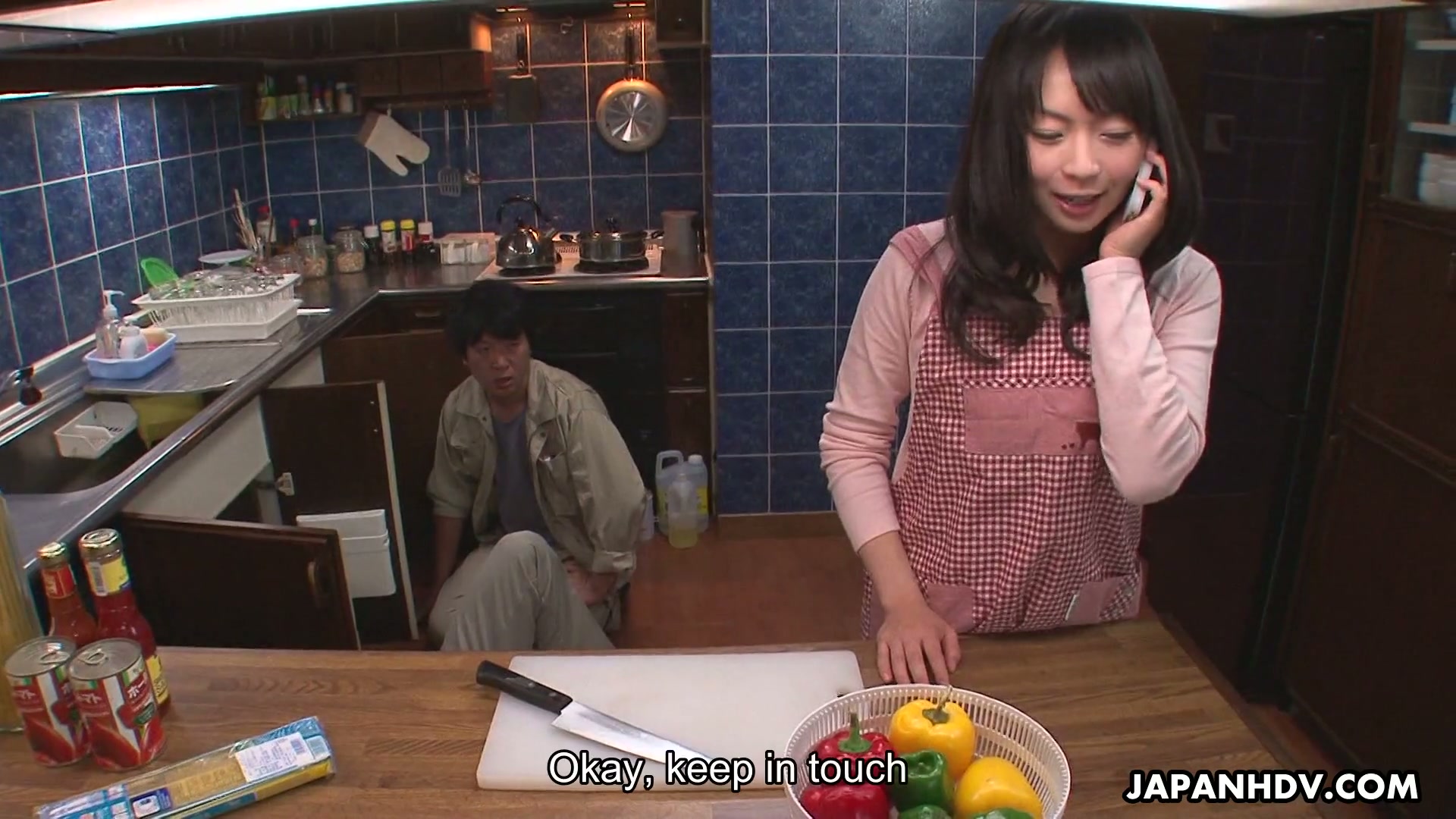 A plumber feeds a lonely Japanese housewife Nozomi Hazuki with his dick pic