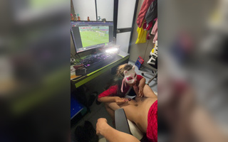 Football fan ass fucked while her hubby watches football