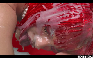 Redhaire slut is sentenced to a massive hentai bukkake for her disobedience