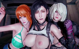 Best girls from video games gathered for a wild orgy (Nami, Tifa, 2B)